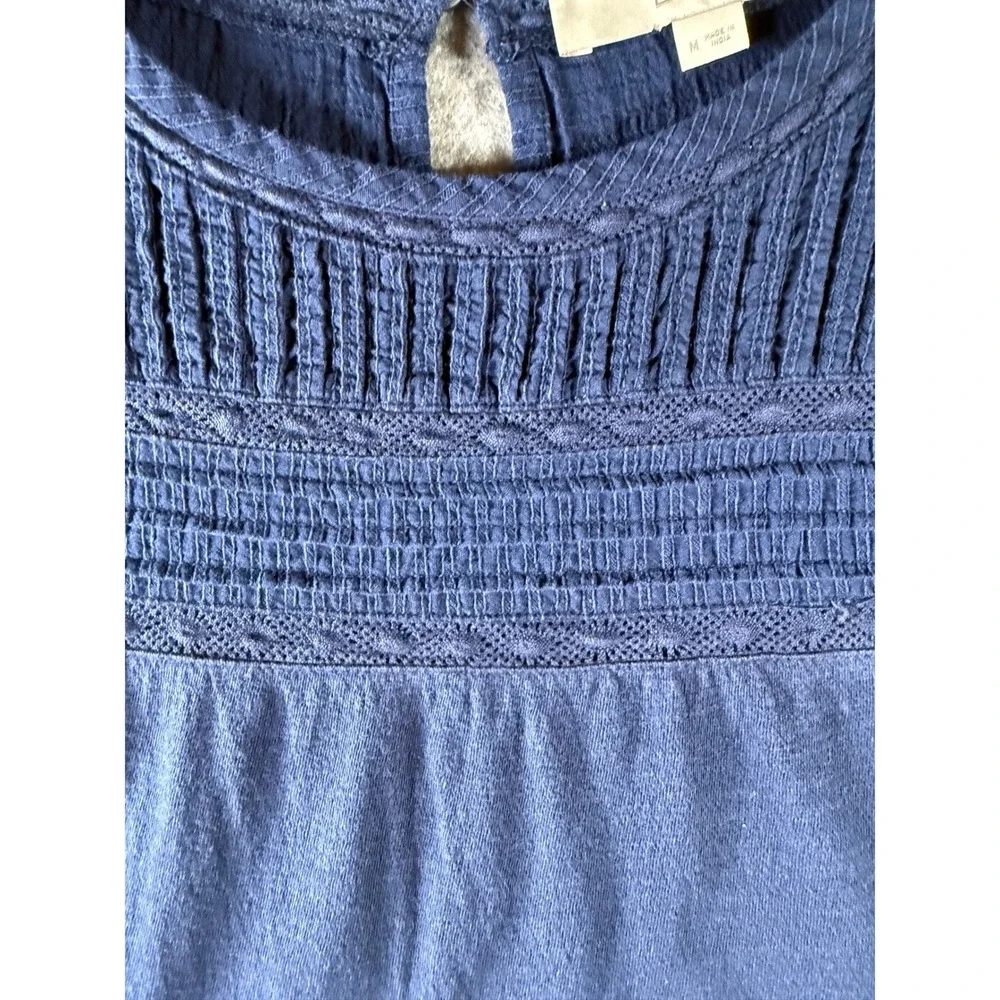 LOFT Navy‎ Blue Pintuck Eyelet Puff Sleeve Knit Top Medium